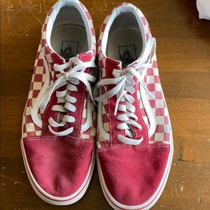Maroon and white checkered old skool Vans